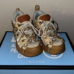 GUCCI WOMENS FLASHTREK RHINESTONE SNEAKERS / BOOT SIZE 36.5 LIKE NEW